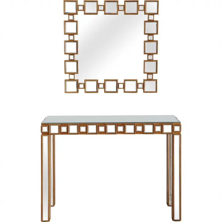 43" Gold And Silver Mirrored Glass Console Table