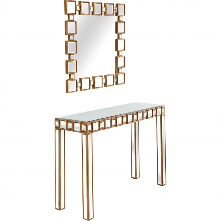 43" Gold And Silver Mirrored Glass Console Table