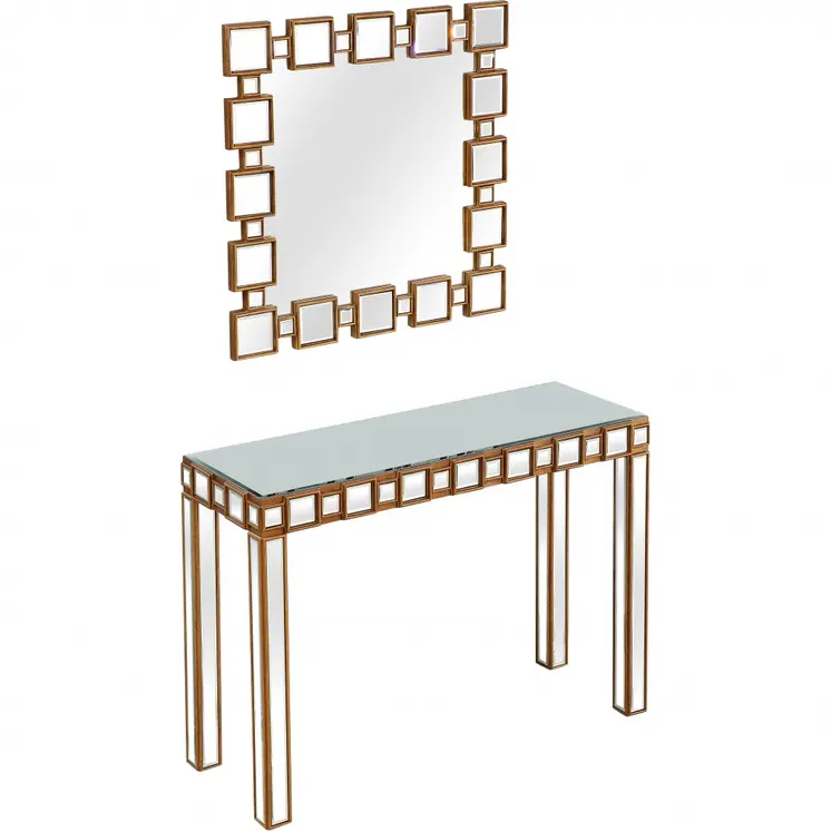 43" Gold And Silver Mirrored Glass Console Table