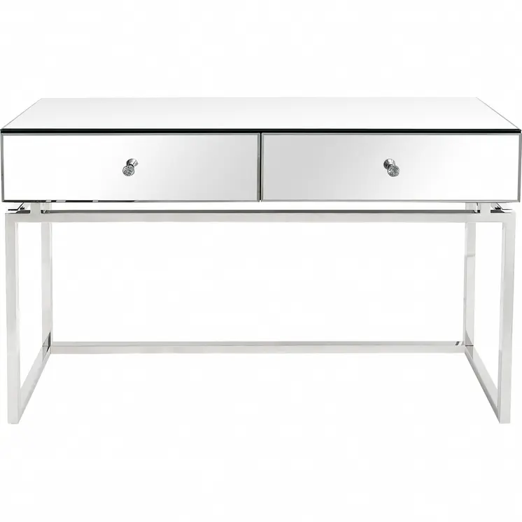 47" Silver Mirrored Glass Frame Console Table And Drawers