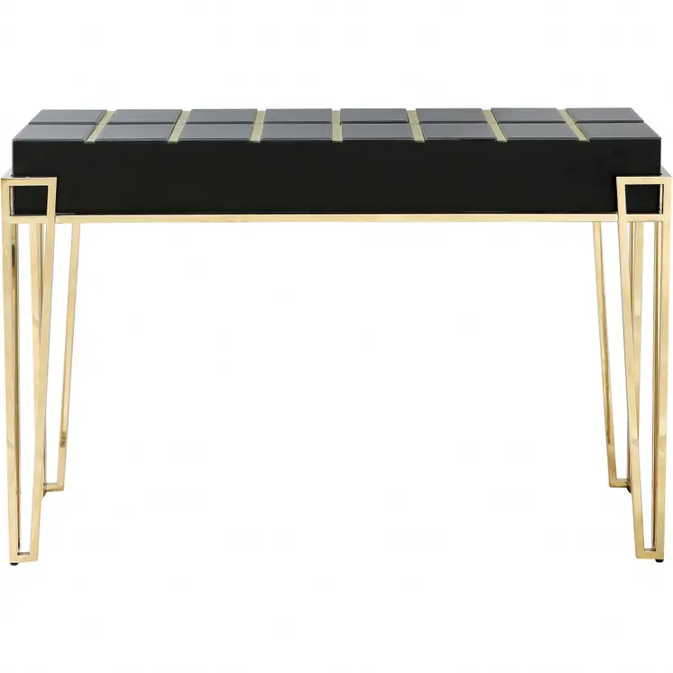 47" Black and Gold Mirrored Glass Console Table