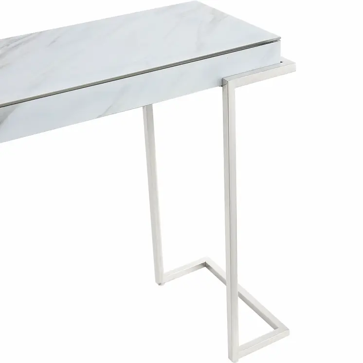 46" White and Silver Genuine Marble Sled Console Table