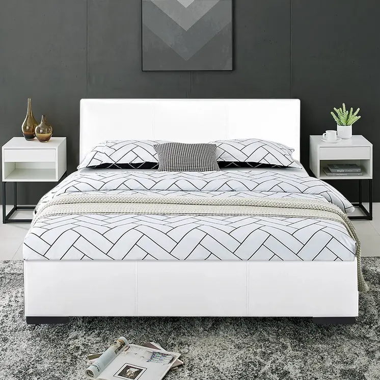 White Faux Leather Queen Bed Frame