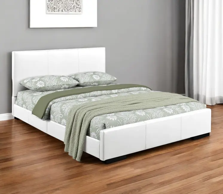 White Faux Leather King Bed Frame