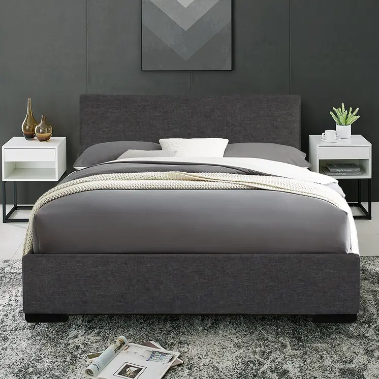 Gray Upholstered Queen Bed Frame
