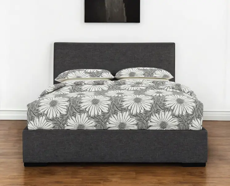 Gray Upholstered King Bed Frame