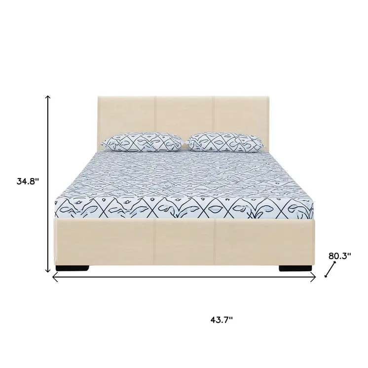 Beige Faux Leather Twin Bed Frame