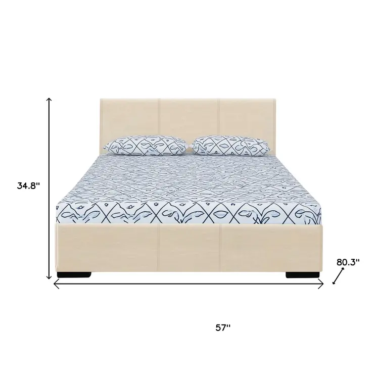 Beige Faux Leather Full Bed Frame
