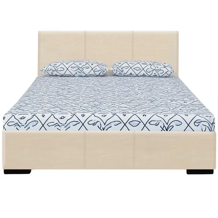 Beige Faux Leather Queen Bed Frame