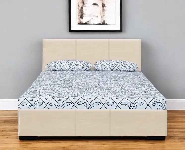 Beige Faux Leather Queen Bed Frame
