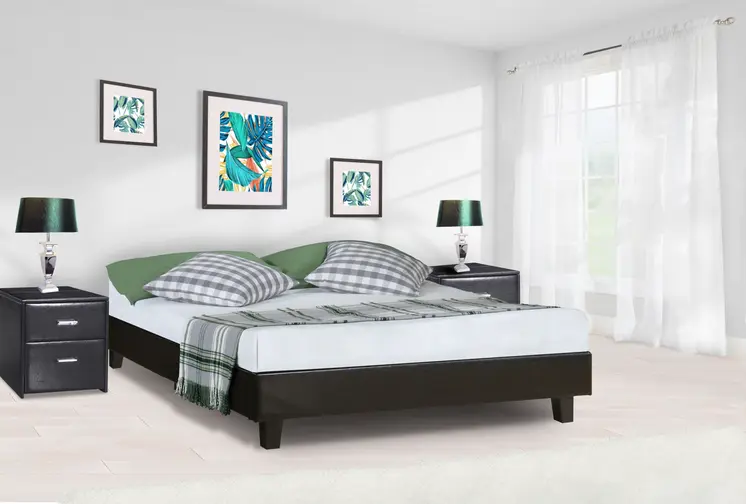 Black Faux Leather King Bed Frame