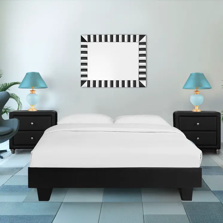 Black Wood And Linen King Bed Frame