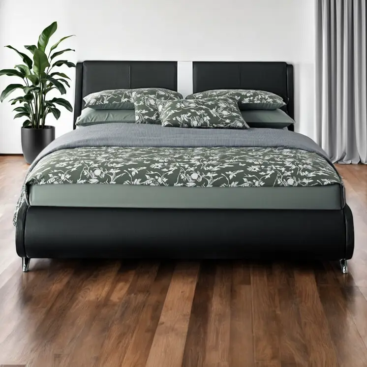 Black Faux Leather Queen Bed Frame