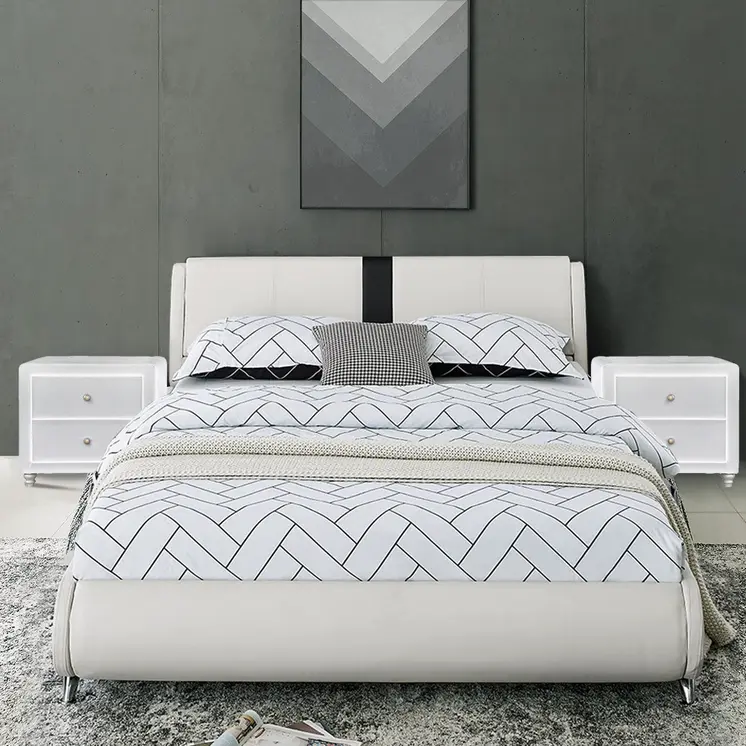 White Platform King Bed with Two Nightstands