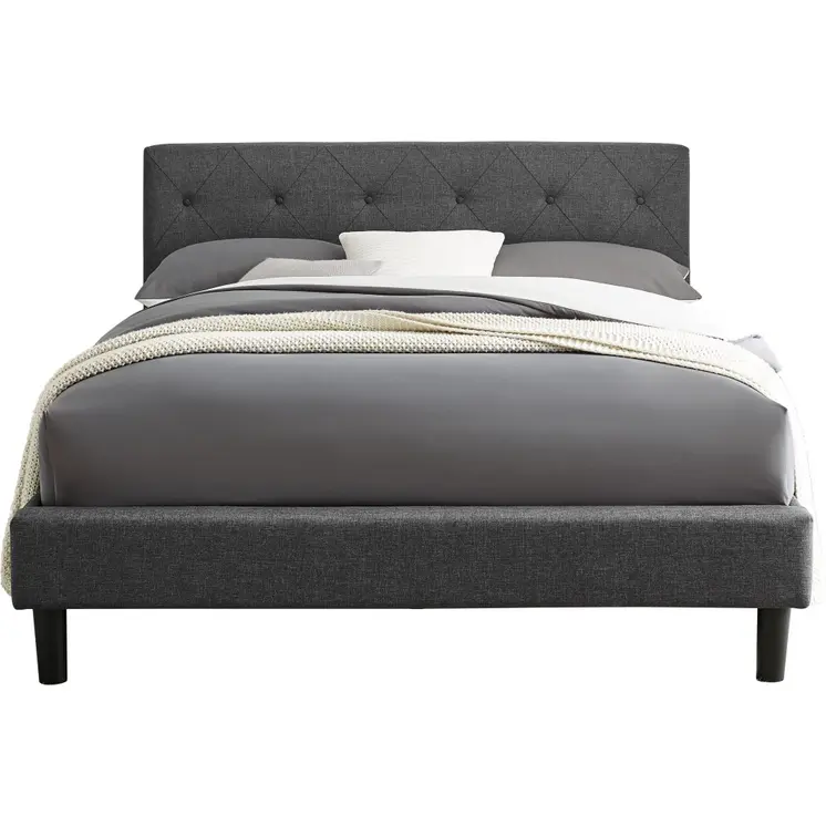 Gray Tufted Upholstered King Bed Frame