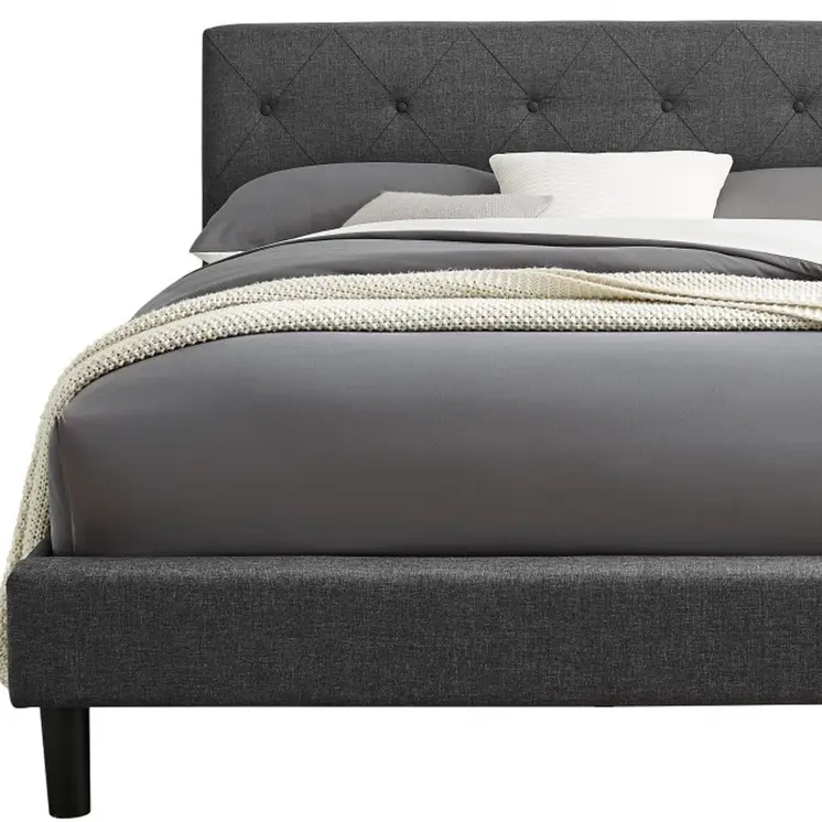 Gray Tufted Upholstered King Bed Frame