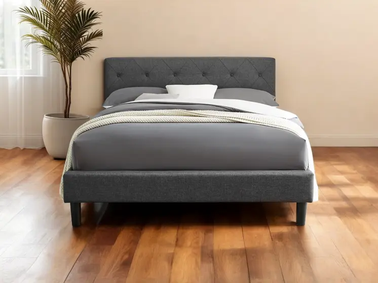 Gray Tufted Upholstered King Bed Frame