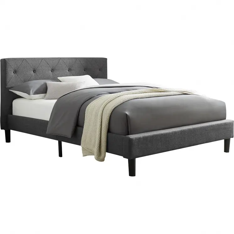Gray Tufted Upholstered King Bed Frame