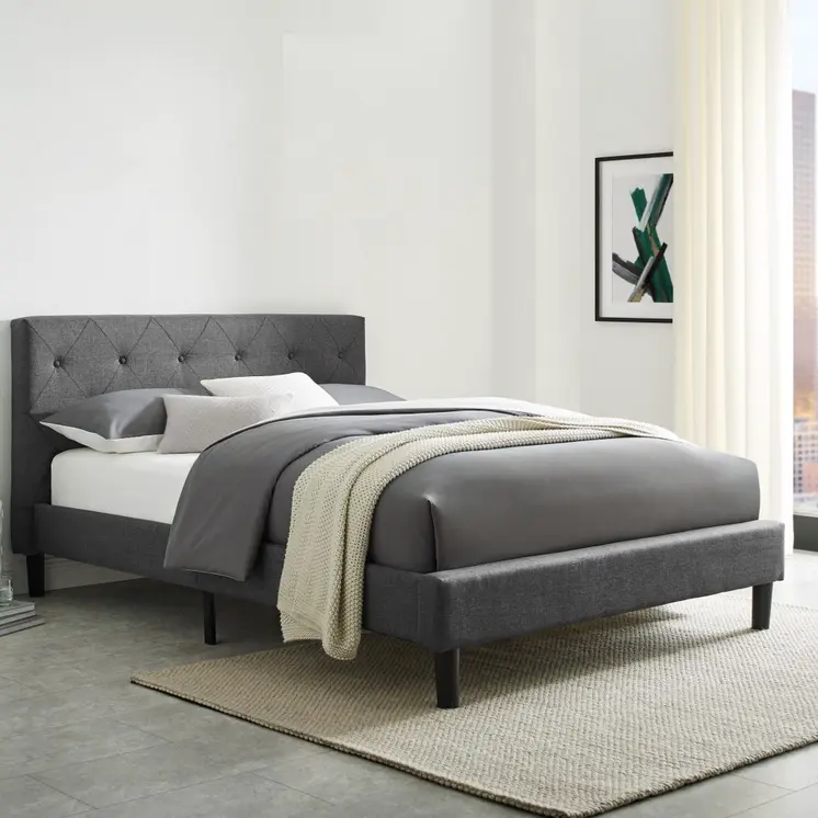 Gray Tufted Upholstered King Bed Frame