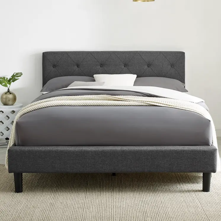 Gray Tufted Upholstered King Bed Frame