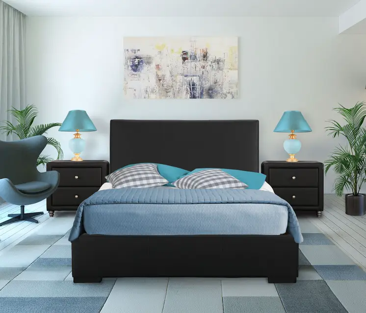 Black Faux Leather King Bed Frame