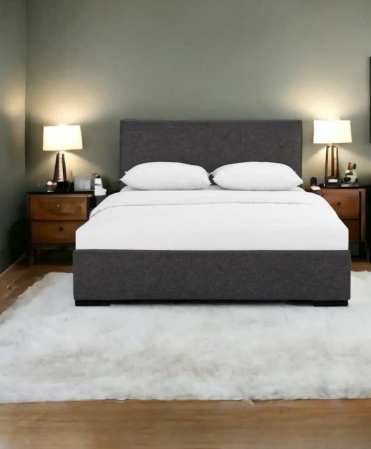 Grey Upholstered Full Platform Bed