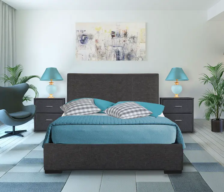 Gray Wood Upholstered King Bed Frame