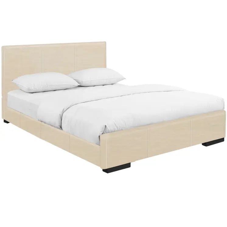 Beige Faux Leather Twin Bed Frame