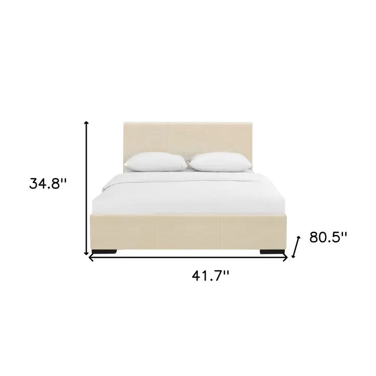 Beige Faux Leather Twin Bed Frame