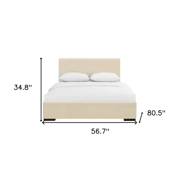 Beige Faux Leather Full Bed Frame