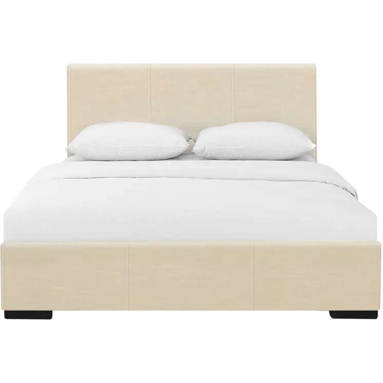 Beige Faux Leather Queen Bed Frame