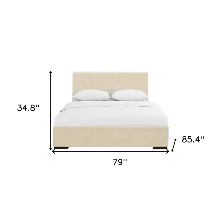 Beige Faux Leather King Bed Frame