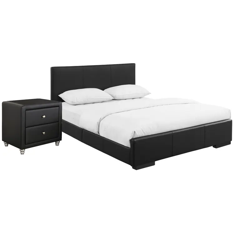 Black Wood And Faux Leather King Bed Frame