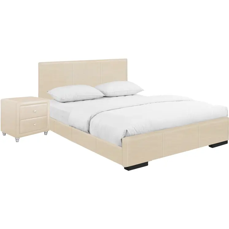 Beige Wood And Faux Leather Twin Bed Frame