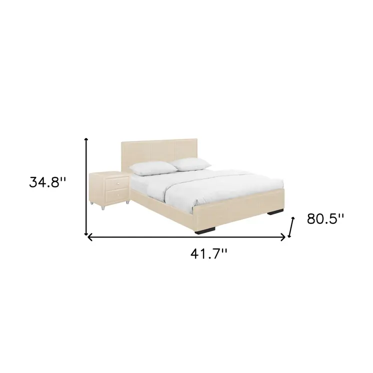 Beige Wood And Faux Leather Twin Bed Frame