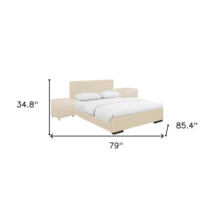Beige Wood And Faux Leather King Bed Frame