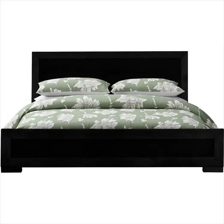 Black Inlaid Panels Solid Wood Full Bed Frame