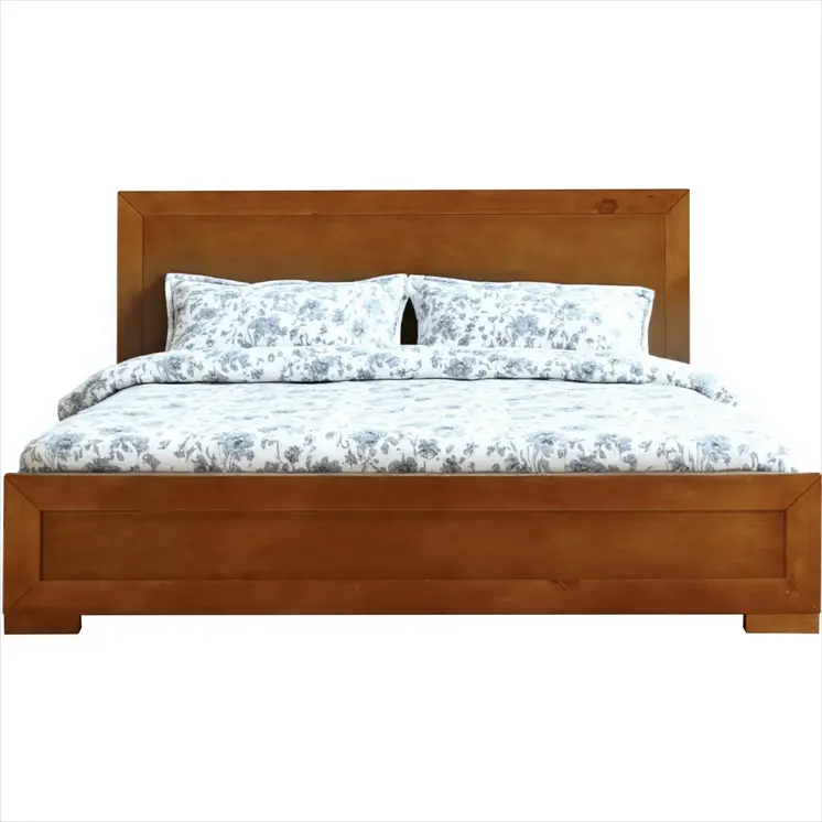 Oak Inlaid Panels Solid Wood Full Bed Frame