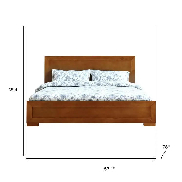 Oak Inlaid Panels Solid Wood Full Bed Frame