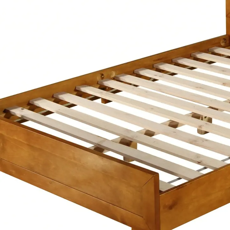Oak Inlaid Panels Solid Wood Full Bed Frame