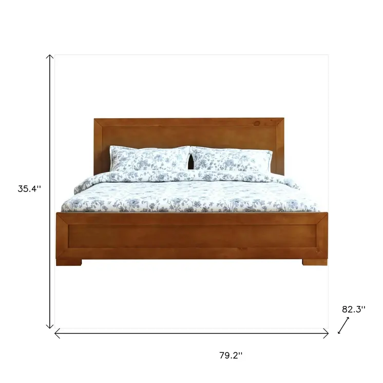 Oak Inlaid Panels Solid Wood King Bed Frame