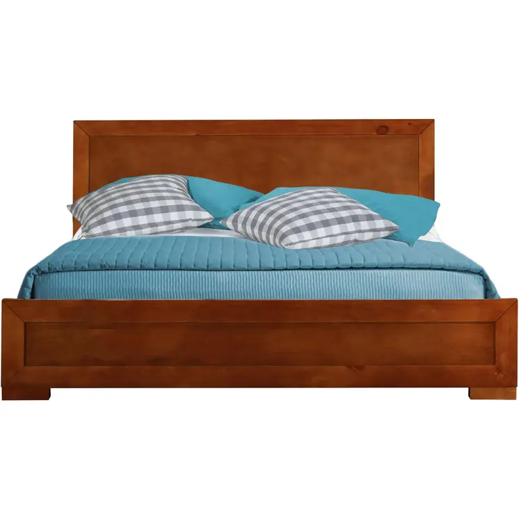 Brown Inlaid Panels Solid Wood Twin Bed Frame