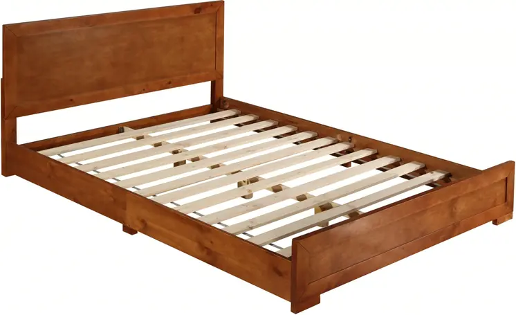 Brown Inlaid Panels Solid Wood Twin Bed Frame