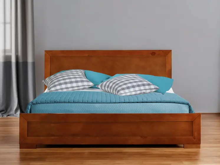 Brown Inlaid Panels Solid Wood Twin Bed Frame