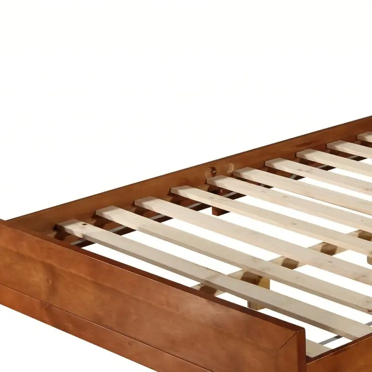 Brown Inlaid Panels Solid Wood Twin Bed Frame