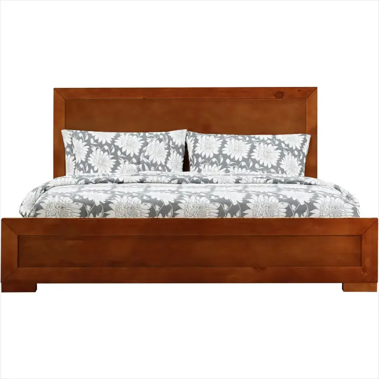 Brown Inlaid Panels Solid Wood Full Bed Frame