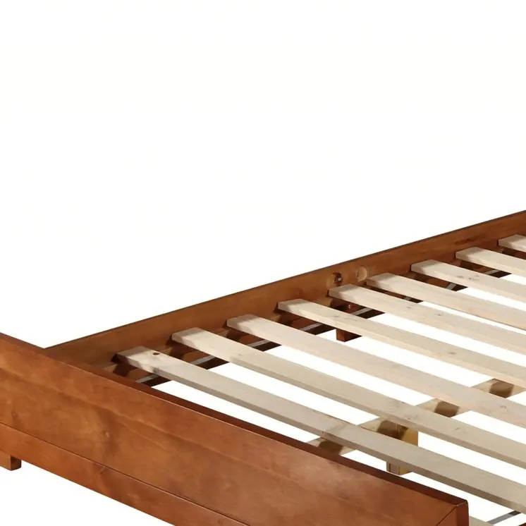 Brown Inlaid Panels Solid Wood Full Bed Frame