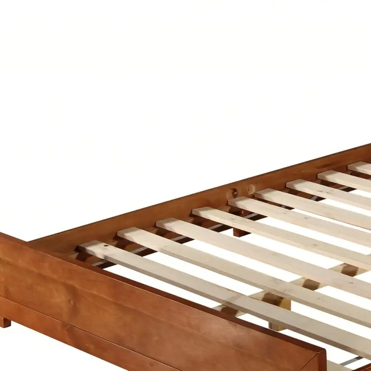 Brown Inlaid Panels Solid Wood Queen Bed Frame