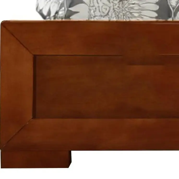 Brown Inlaid Panels Solid Wood King Bed Frame
