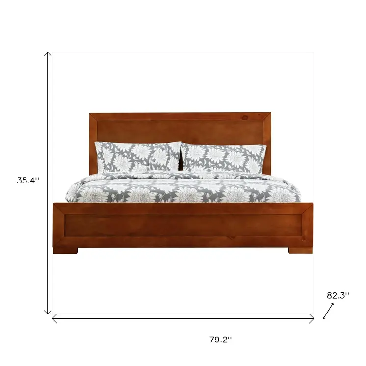 Brown Inlaid Panels Solid Wood King Bed Frame